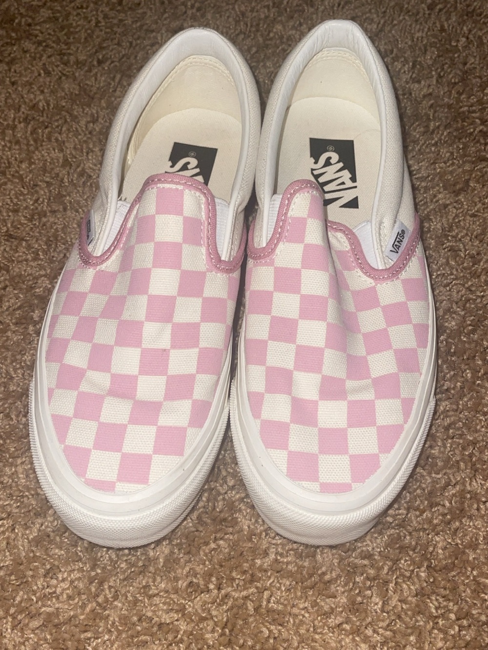 Vans Kids Slip-On Pink and White Checkerboard Sneakers
